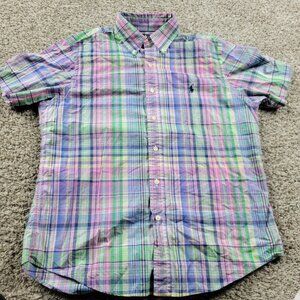 Polo Ralph Lauren Shirt Mens Medium Colorful Button Down Plaid Short Sleeve